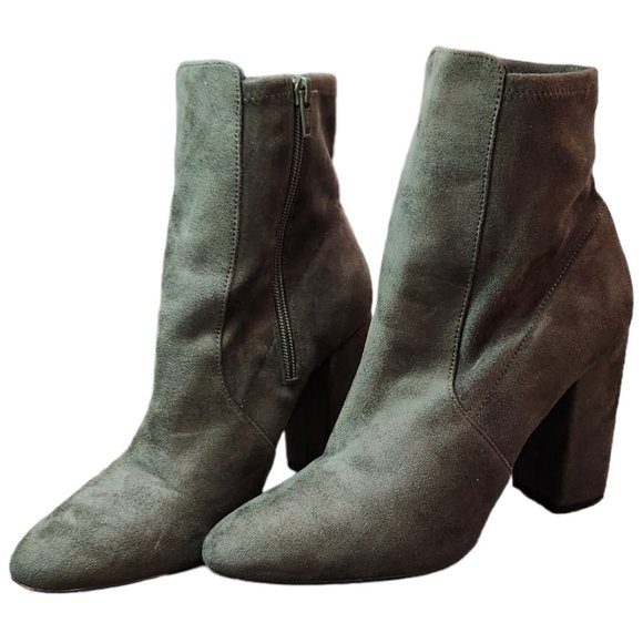 ALDO Army / Olive Green Ankle Length Block Heel Sock Boots / Booties 8.5 - Picture 2 of 9
